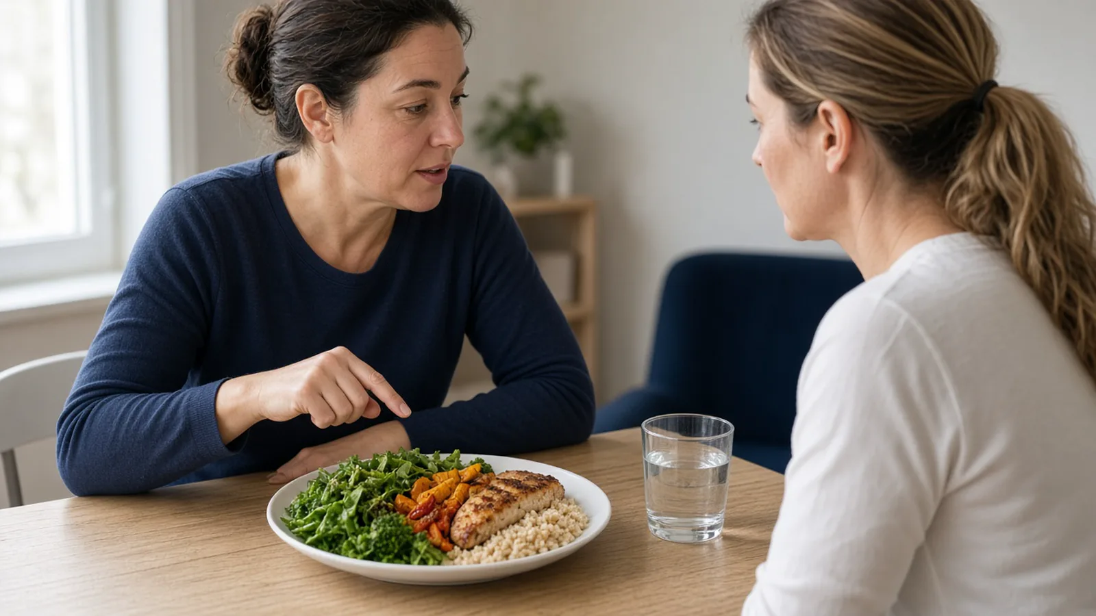 Nutrition talk over balanced plate