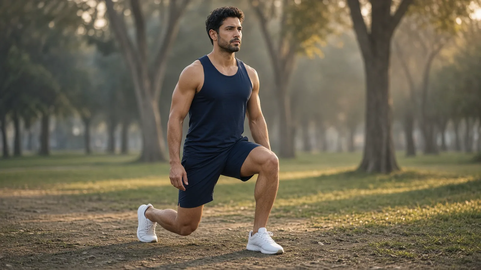 Forward lunge in park